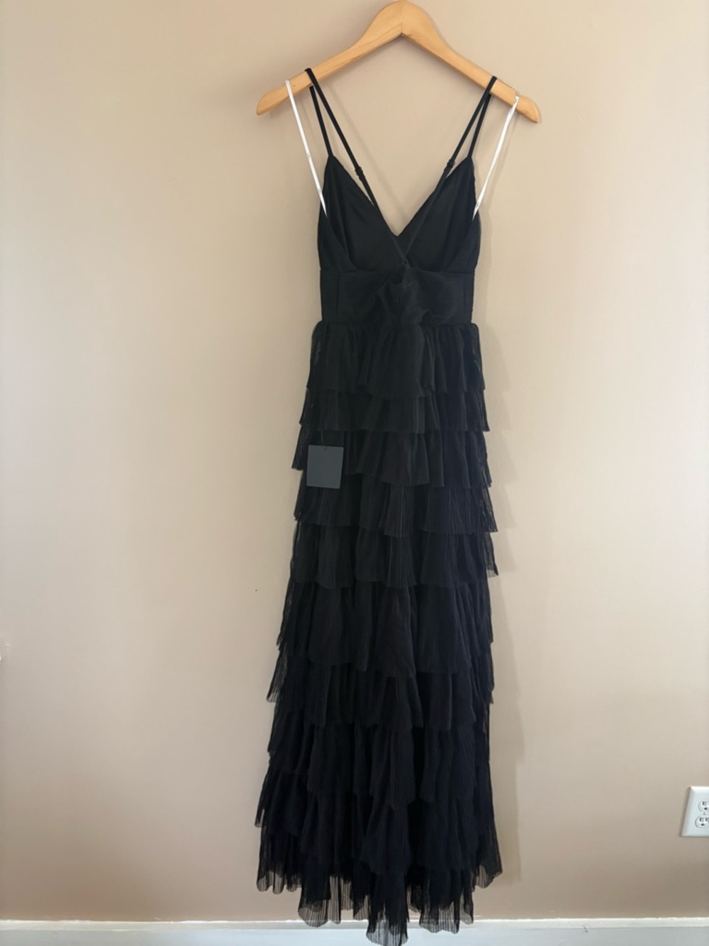 Lulus Radiant Event Black Mesh Tiered Pleated Backless Maxi Dress Size XS Formal - Picture 4 of 9